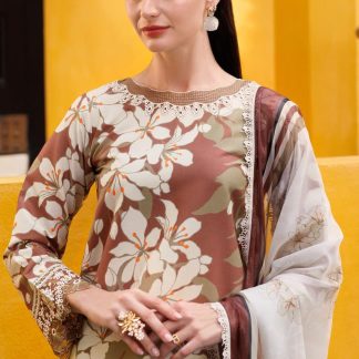 3 Piece | Farasha by Baroque | Printed Essentials | Rustwood Charm