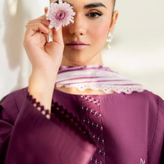 3 Piece | Farasha by Baroque | Thread Lines Embroidered | Mauve Eclips