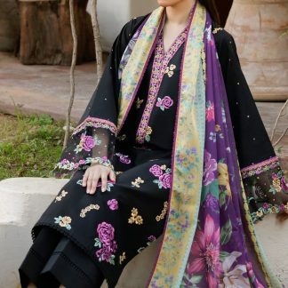 3 Piece | Farasha by Baroque | Summer Weaves Embroidered Lawn | Raven Dusk