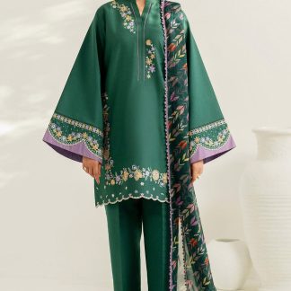 3 Piece | Farasha by Baroque | Thread Lines Embroidered | Deep Pine