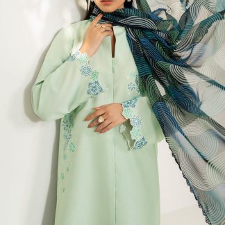 3 Piece | Farasha by Baroque | Thread Lines Embroidered | Green Meadow